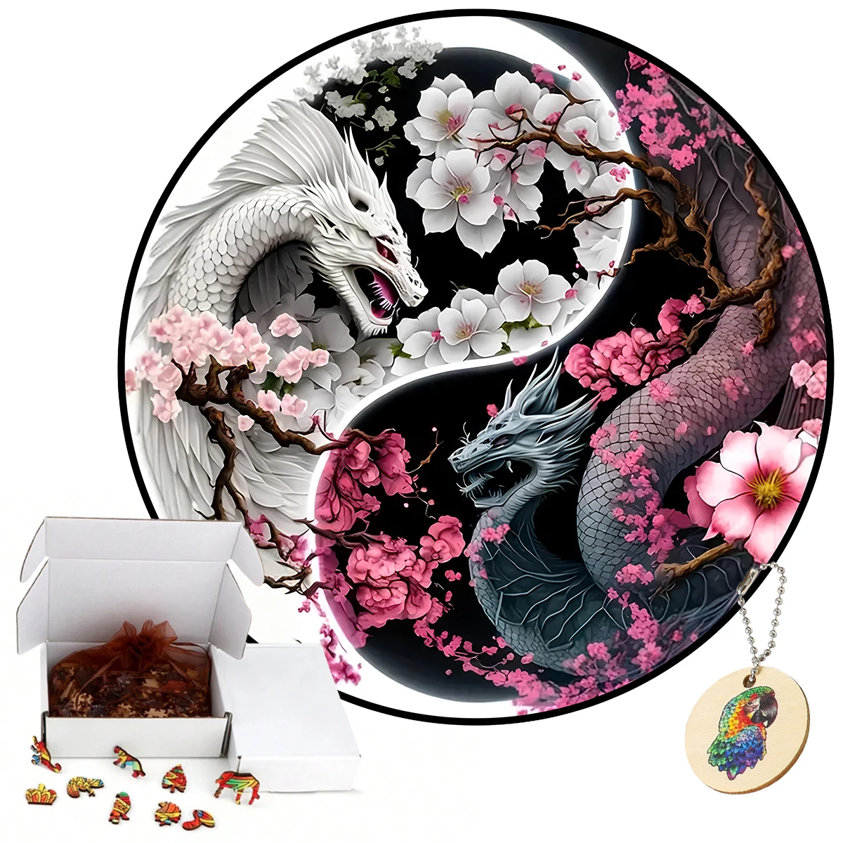 Black And White Dragon Gather Honey Wooden Jigsaw Puzzle For Adults Kids Christmas Gifts Educational Games Toys Wooden Puzzles