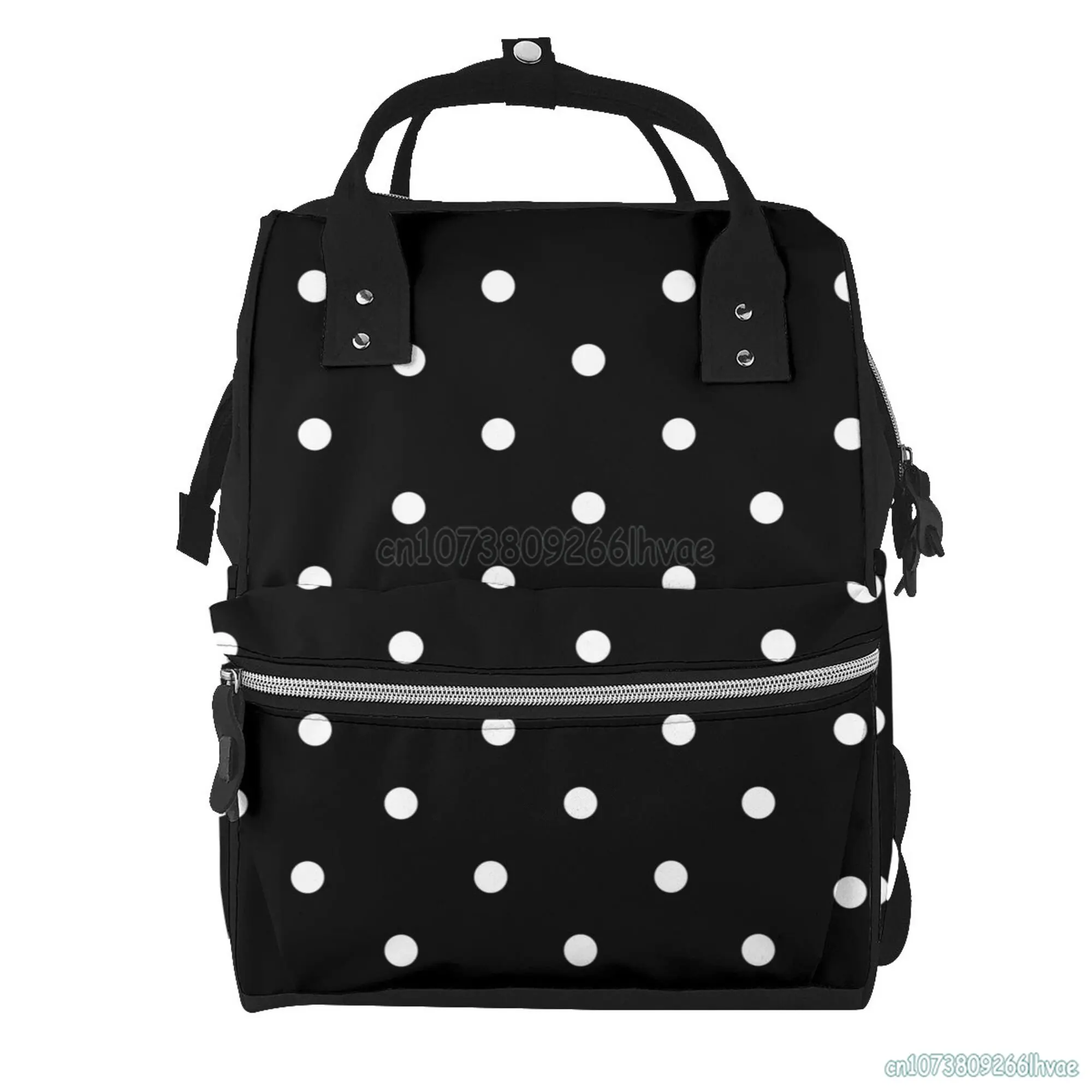 Black White Polka Dot Mummy Backpack Large Capacity Mummy Bags Laptop Handbag Casual Travel Rucksack Satchel for Women