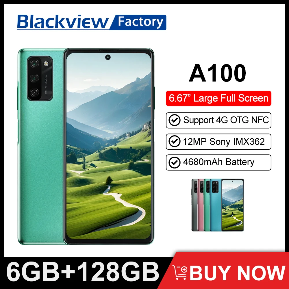 Blackview A100 6GB 128GB Smartphone 4680mAh 4G LTE Celular NFC Phone Android 11 6.67” 12MP HDR Camera  Octa Core