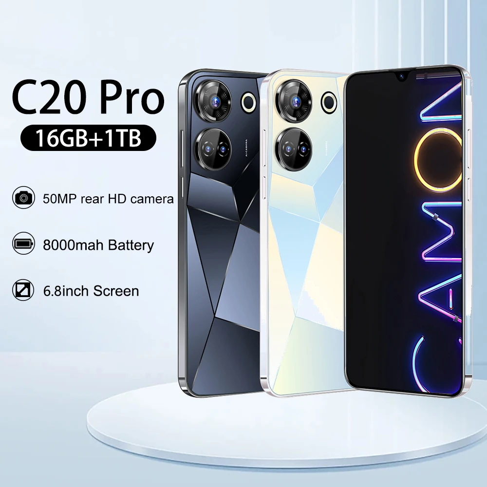 C20 Pro Smartphone Android 13 Qualcomm8 Gen 2 6.8“ Screen Smart Phone 16G+1TB 8000mAh 50+108MP 4G/5G Network Cellphones