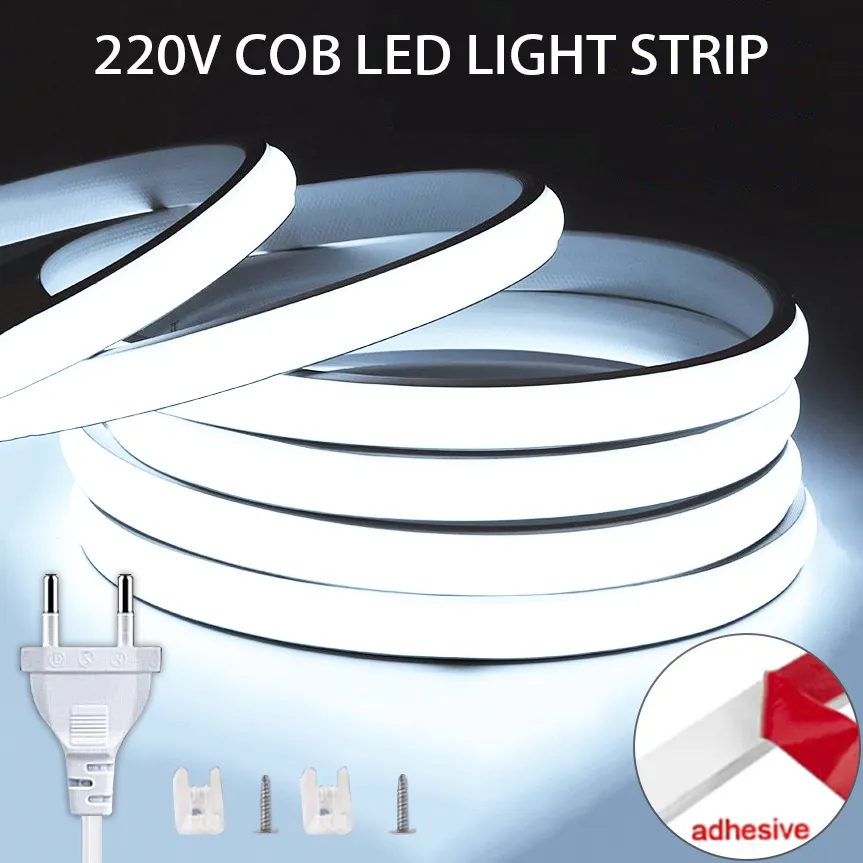 COB Strip LED 220v High Brightness IP65 Waterproof Outdoor LED Strip 220V LED Ribbon Flexible Tape for Home Garden Decor