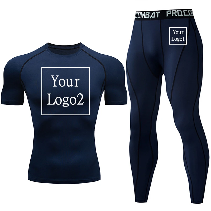 Custom Logo Fitness Set Man Sport Set Suit for Fitness Clothes Training and Exercise Black Tracksuit Men’s Gym Clothes Tights