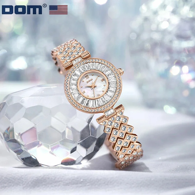 DOM 1375 Quartz Watch Women Small Dial Fashion Elegant Diamond Watches Pointer Wristwatches Accessories for Ladies Clock Gift