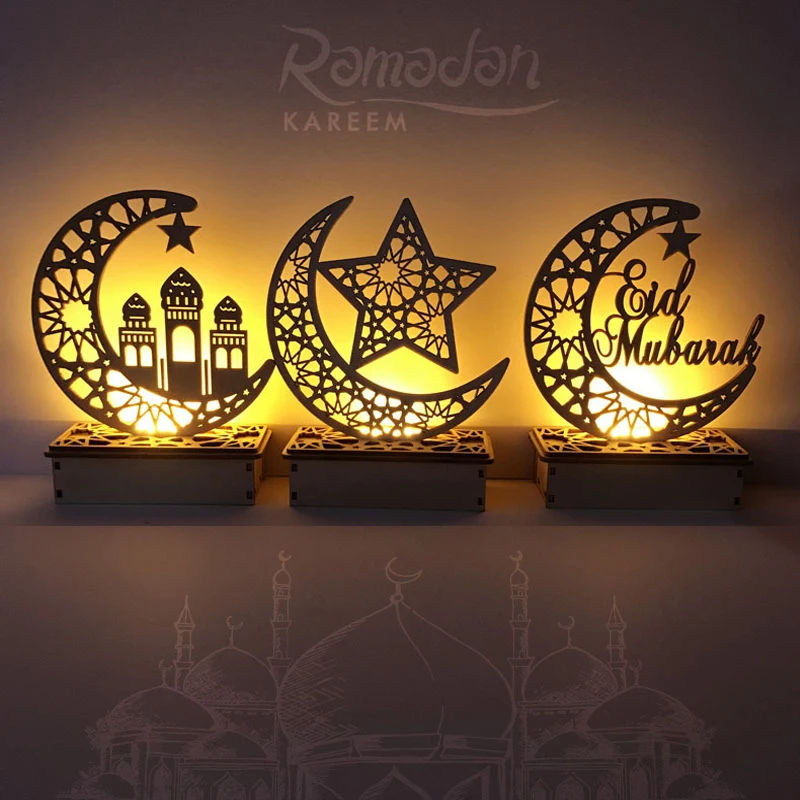 EID Wooden Candle Holder Eid Mubarak Ramadan Decoration For Home Table Muslim Islamic Festival Party Decor Eid Candlestick Gift