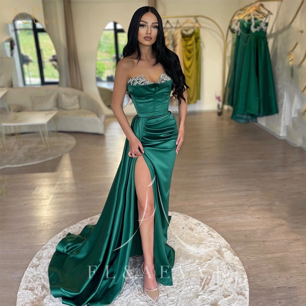 Emerald Green Satin Prom Dresses Sweetheart Evening Party Gown Formal Occasion Dresses for Women 2024 Side Split Dress Ball Gown