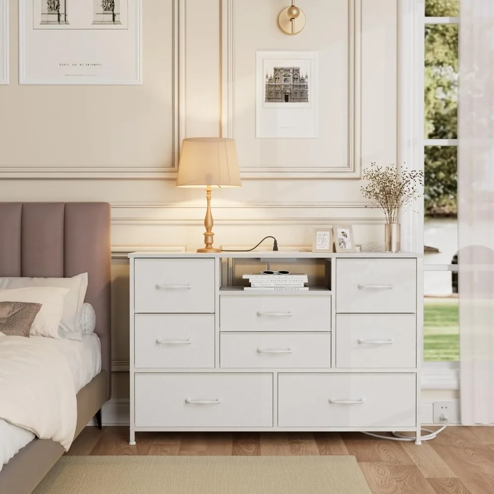 Entryway Dresser for Bed Room Furniture Closet(White) Makeup Table Deep 8 Drawers for Storage in Living Room Hallway Furnitures