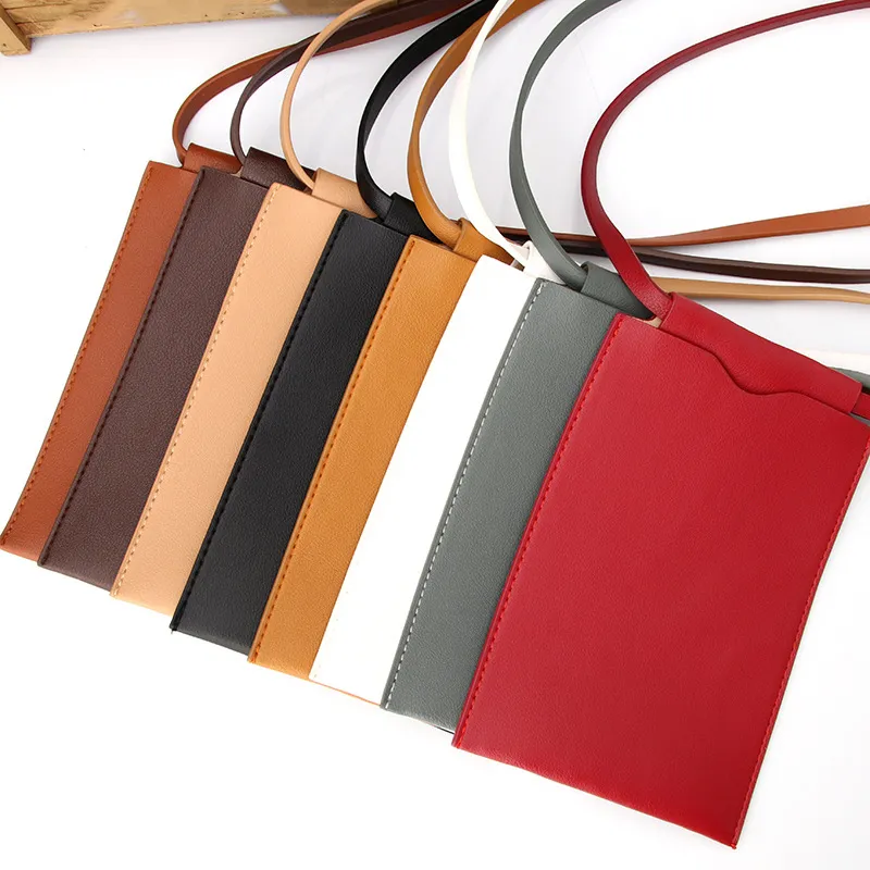 Fashion women’s mobile phone wallet bag PU leather messenger bag solid color mini bag mobile phone bag holder tote bag pocket