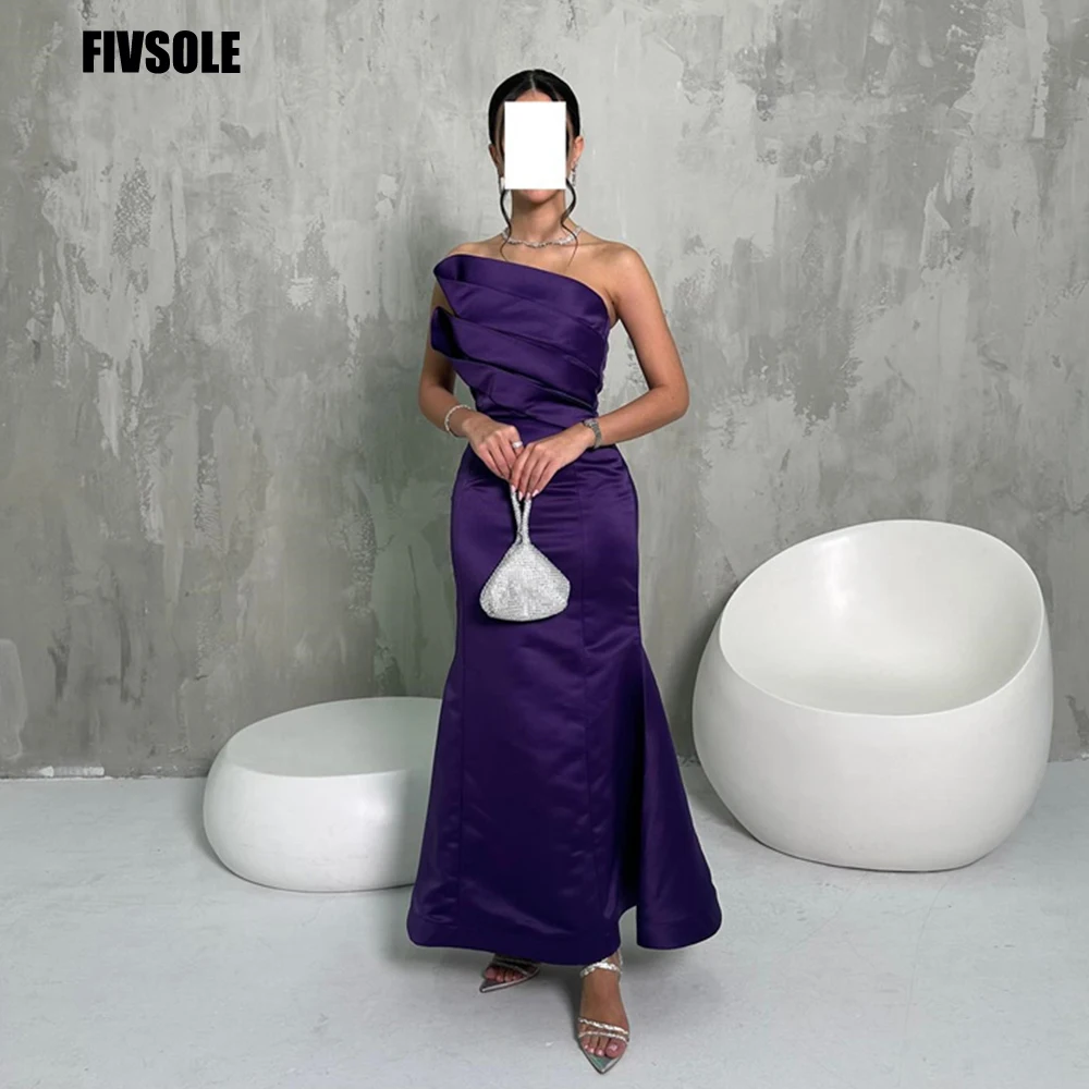 Fivsole Purple Saudi Arabia Evening Party Dresses Satin One Shoulder Prom Dress Dubai Sleeveless Simple Special Occasion Gowns