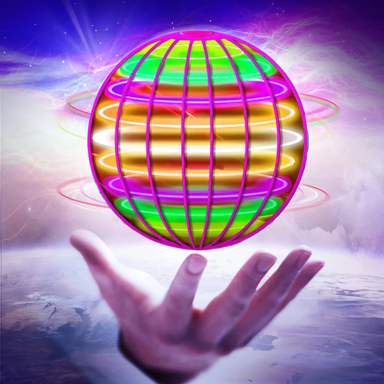 Flying Ball Toys Globe Shape Magic Built-in RGB Lights Spinner 360° Rotating Spinning UFO Toy Fly Orb, Safe for Kids Adults Gift