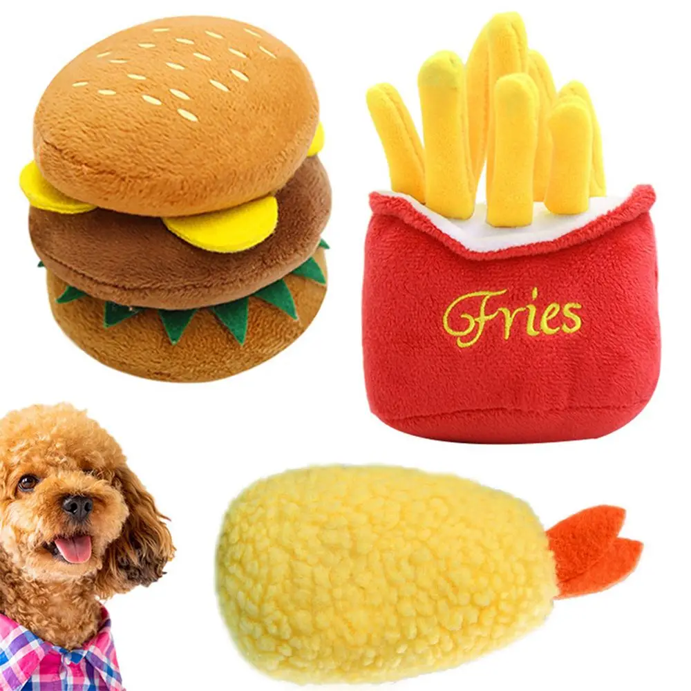 French Fries Burger Plush Dog Toys Funny Interacative Squeak Chew Bite Puppies Toy Pets Supplies