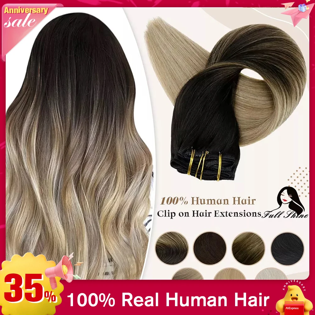 Full Shine Clip in Hair Extensions Human Hair Clip Balayage 7pcs 120g Double Weft Hair Extensions Human Hair For Woman