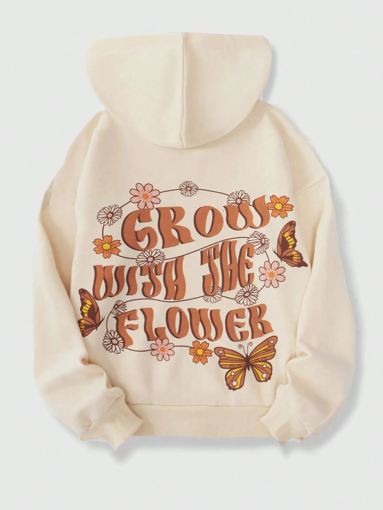 Grow With The Flower Printing Female Hoody Harajuku S-Xxl Sweatshirt Fashion All-Match Casual Fleece Warm Basic Streetwear