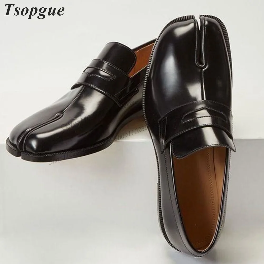 Handmade Black Leather Split-Toe Belt Men’s Tabi Shoes Men Shoes Slip-On Runway Casual Party Shoes 2023 Fashion Zapatillas Muje