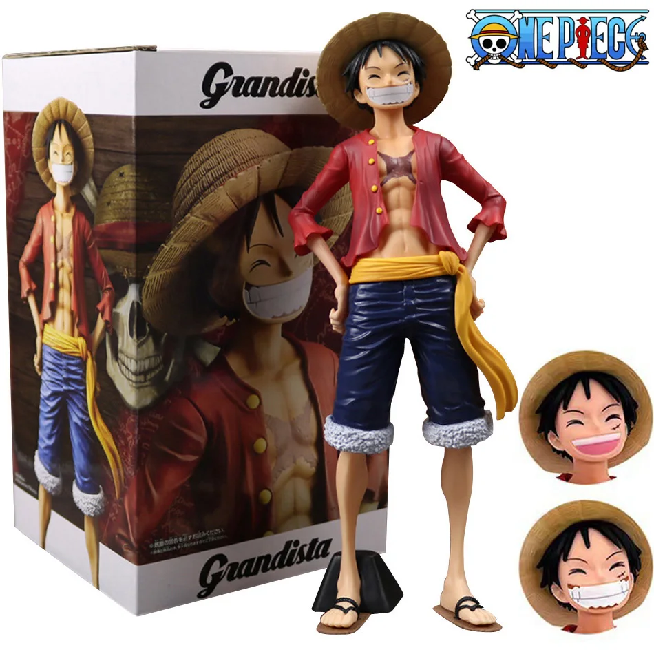 Hot 28cm  One Piece Anime Figure Confident Smiley Luffy Three Form Face Changing Doll Action Figurine Model Toys  Kits