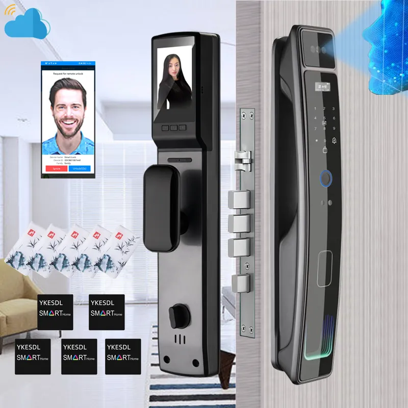 Intelligent Door Lock With Camera Face Unlock Digital Fingerprint Password Smart Door Lock With Wifi APP Control