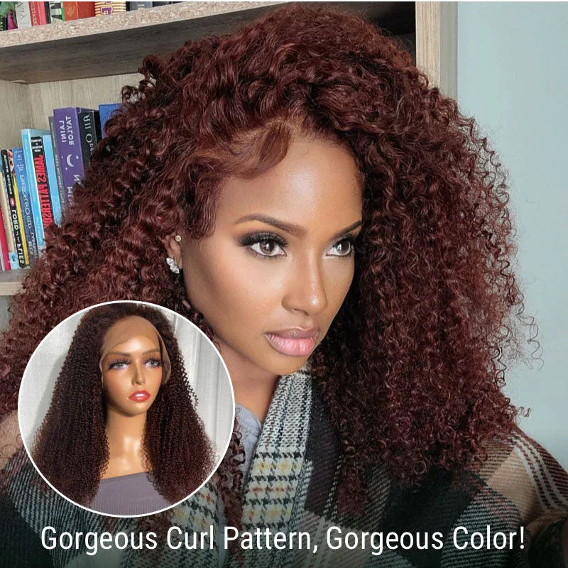 Jerry Curly 250% Density 40 inch 13×6 HD Lace Frontal Wig Reddish Brown Lace Front Wig 13×4 Lace Front Human Hair Wigs for Women