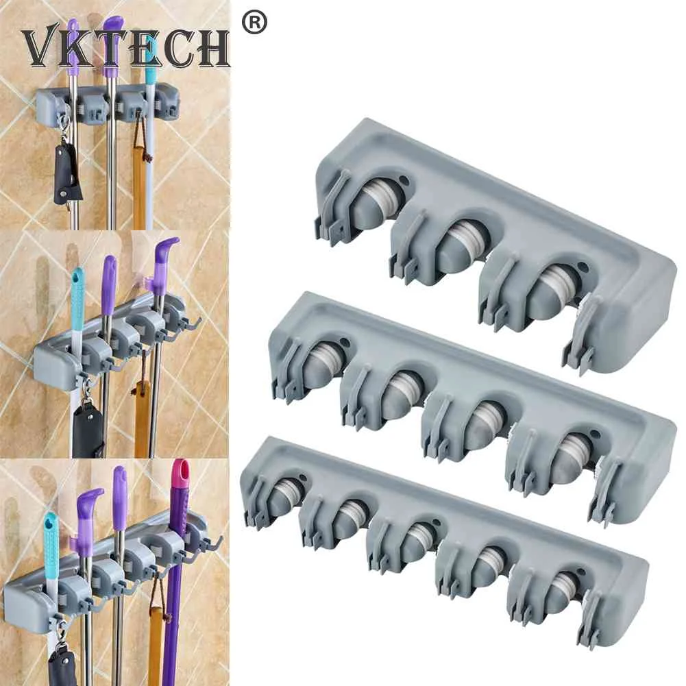 Kitchen Organizer Mop Holder Storage Rack 3/4/5 Position Wall Mounted Shelf for Mount Screw Broom Mops Hanger ABS Home Organizer