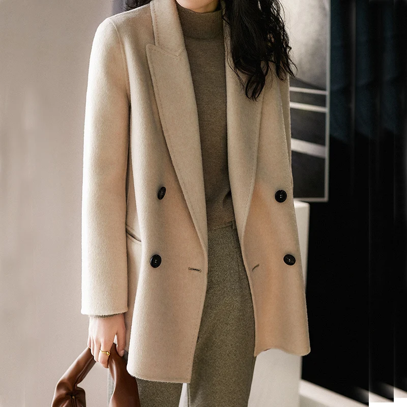 Korean Classic Women’s Coat Autumn and Winter New Polo Collar Pure Wool Coat Commuter’s All-Matching Women’s Fashion Clothing