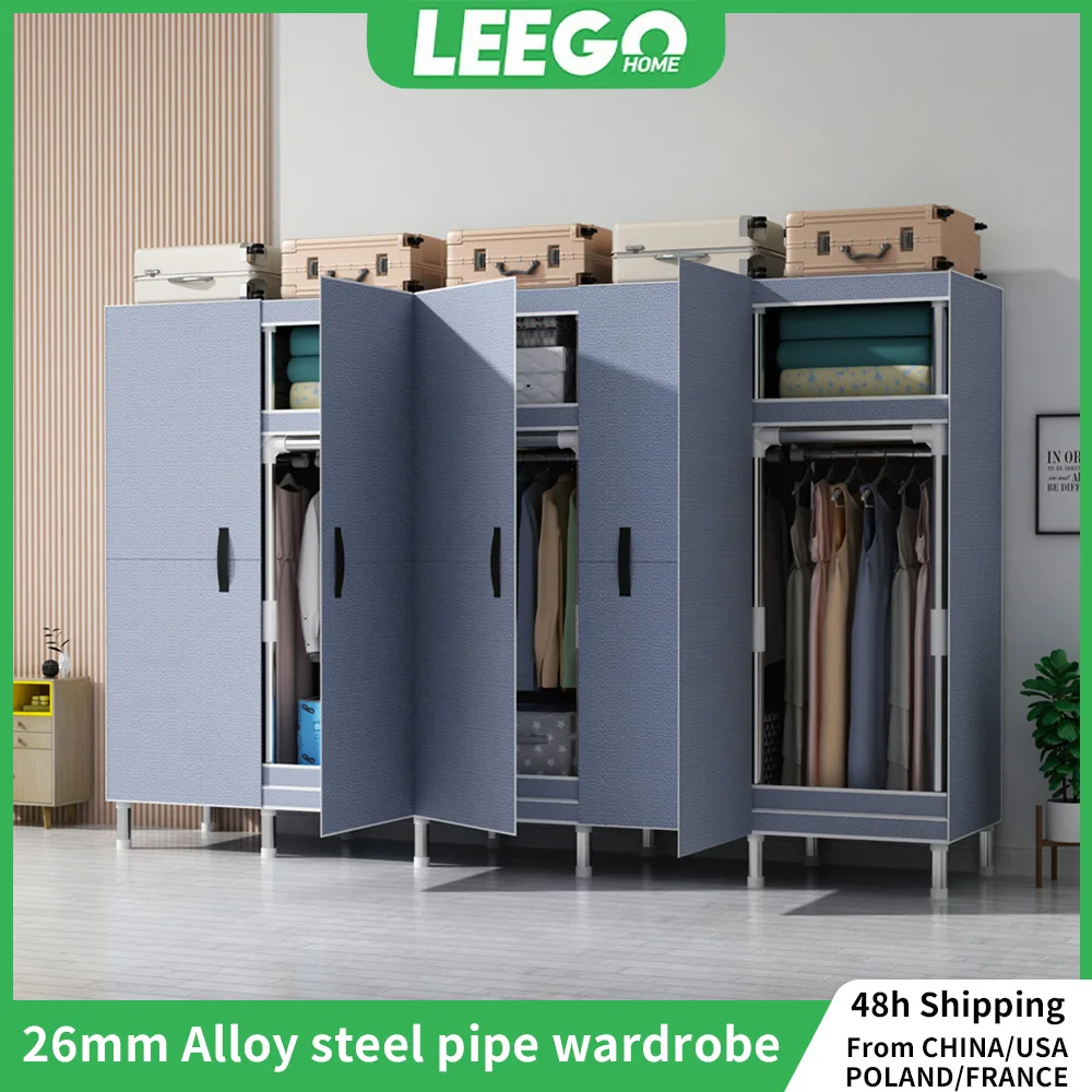 LEEGOHOME Wardrobes Large Capacity Wardrobe Bedroom Furniture 85/125/166/207x45x170cm Steel Pipe Support Storage Household