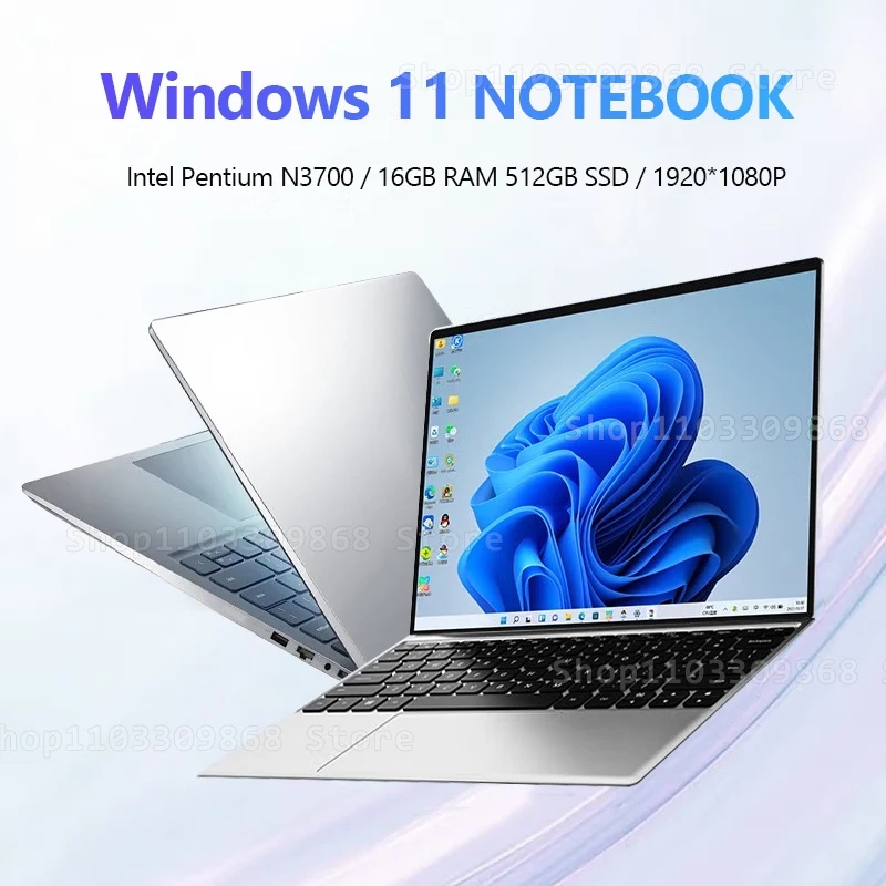 Laptop Intel Pentium N3700 16GB RAM 512GB SSD Notebook 1920*1080 Resolution Windows 11 Unlock Computer Office Study gamer PC