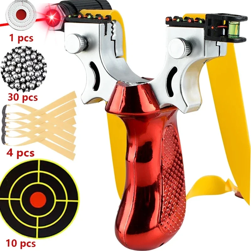 Laser Assisted Slingsshot with 10 Styles Fast Pressure Aiming Slingshot for Outdoor Shooting Flat Rubber Band and Steel Ball Set