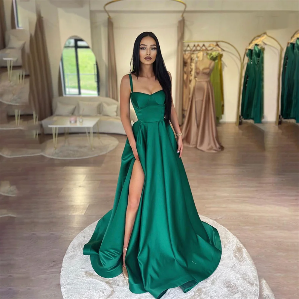 Lily Green Elegant Sexy Wedding Party Dress Satin A-Line Celebrity Dress Spaghetti Straps Special Occasion Dress robes du soir