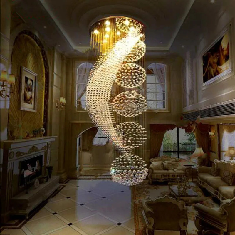 Long stair modern lamp crystal chandelier LED lights elegant design of the hotel Villa hall lighting suspension wire Manggic