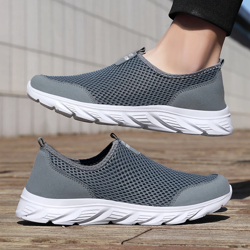 Men Shoes Summer Breathable Mesh Soft Lightweight Walking Casual Travel Shoes Male Loafers Slip-On Sneakers Big Size 39-46