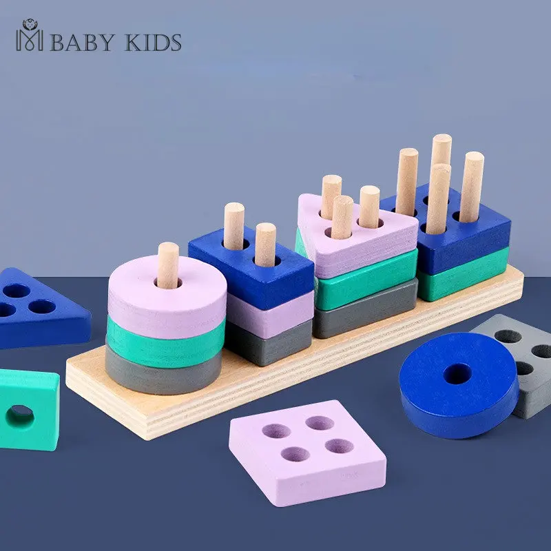 Montessori Toy Wooden Building Blocks Early Learning Educational Toys Color Shape Match Kids Puzzle Toys for Children Boys Girls