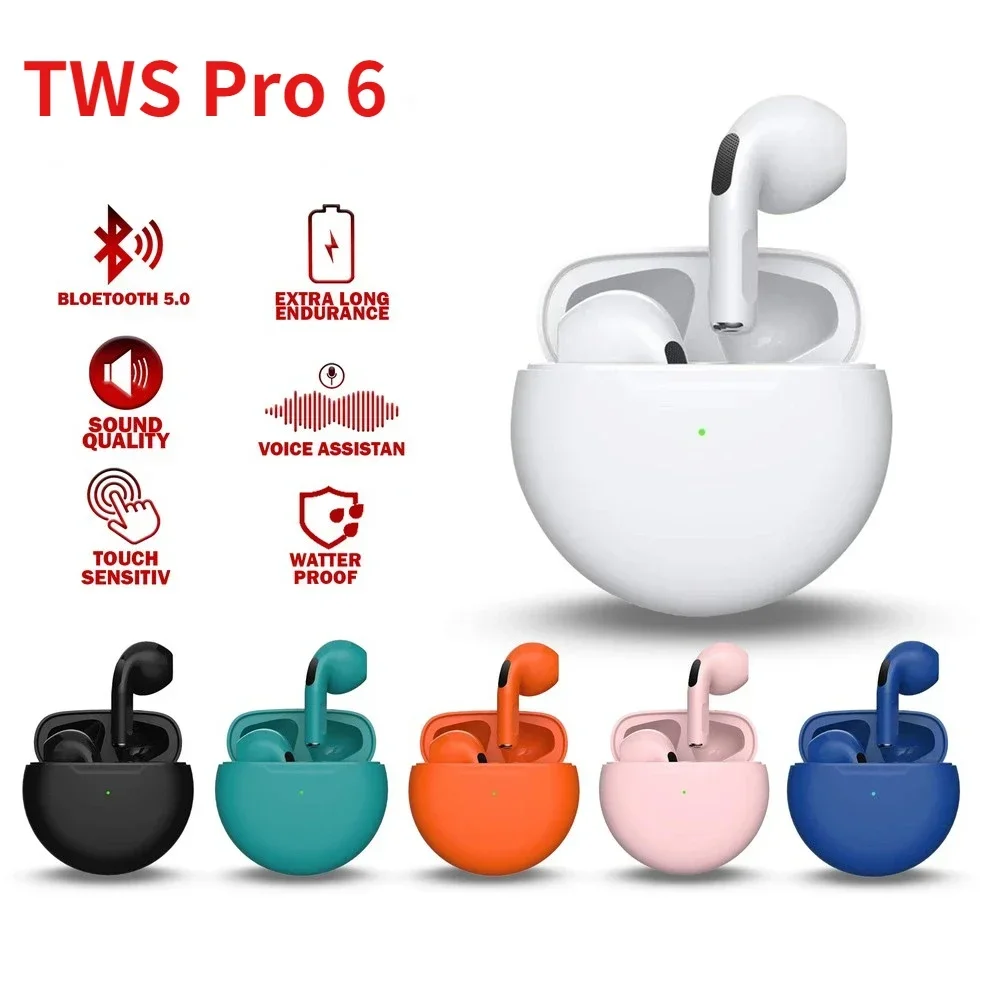 NEW Pro 6 TWS Fone Bluetooth Headset Wireless Earphone Music In Ear Headphone Noise Cancelling Sports Earbuds For Free Shipping