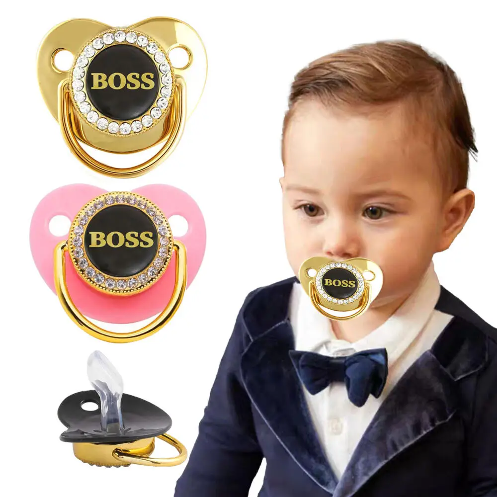 New Baby Silicone Pacifier 0-3 Years Photography Accessories Boss Crown Love Heart Flat Head with Dust Cover No Colour Loss