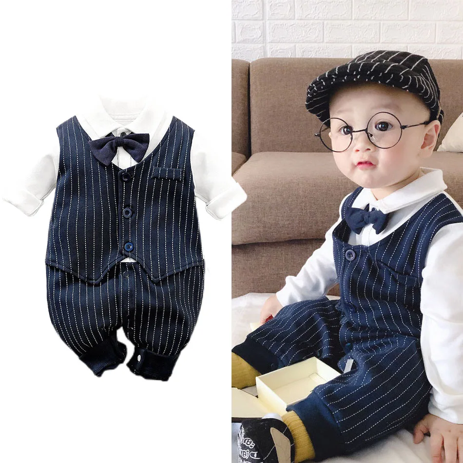 Newborn Formal Suit Baby Boy Clothes Fall Autumn Infant Kids Bow Tie Tuxedo Jumpsuit Toddler Gentleman Halloween Cosplay Costume