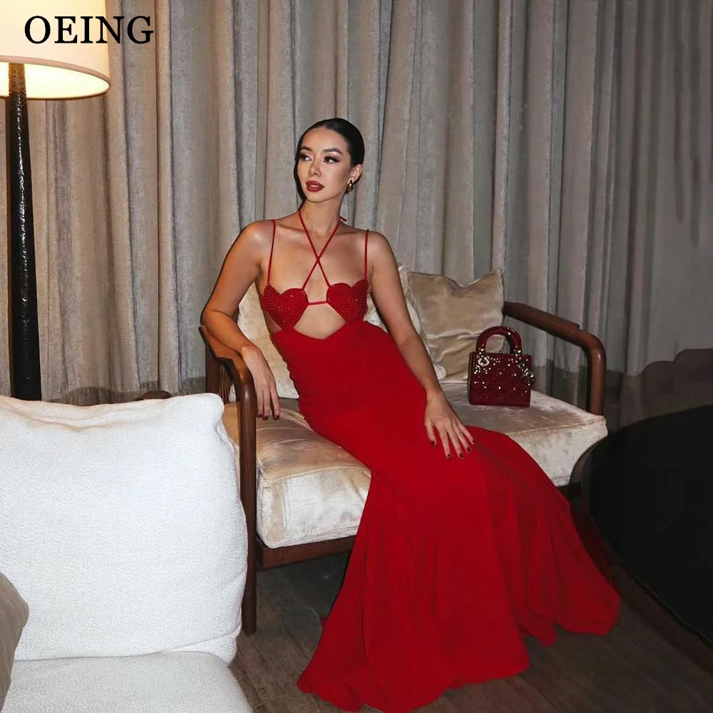 OEING Red Simple Mermaid Prom Dress Elegant Spaghetti Strap Evening Dresses Special Occasion Sexy Party Gown Robe De Soiree