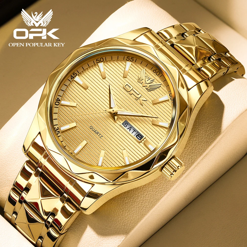 OPK 8164 New Luxury Original Quartz Hand Clock Dual Calendar Stainless Steel Watch For Men Waterproof Man Dress Wrist Watches