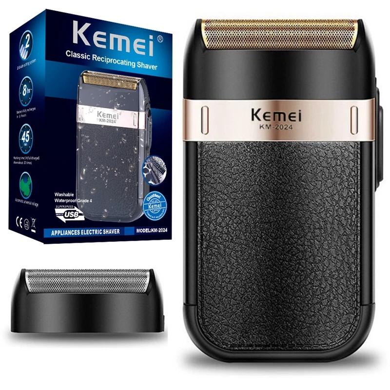 Original Kemei Powerful Rechargeable Beard Electric Shaver For Men Bald Head Shaving Machine Washable Electric Razor Wet Dry