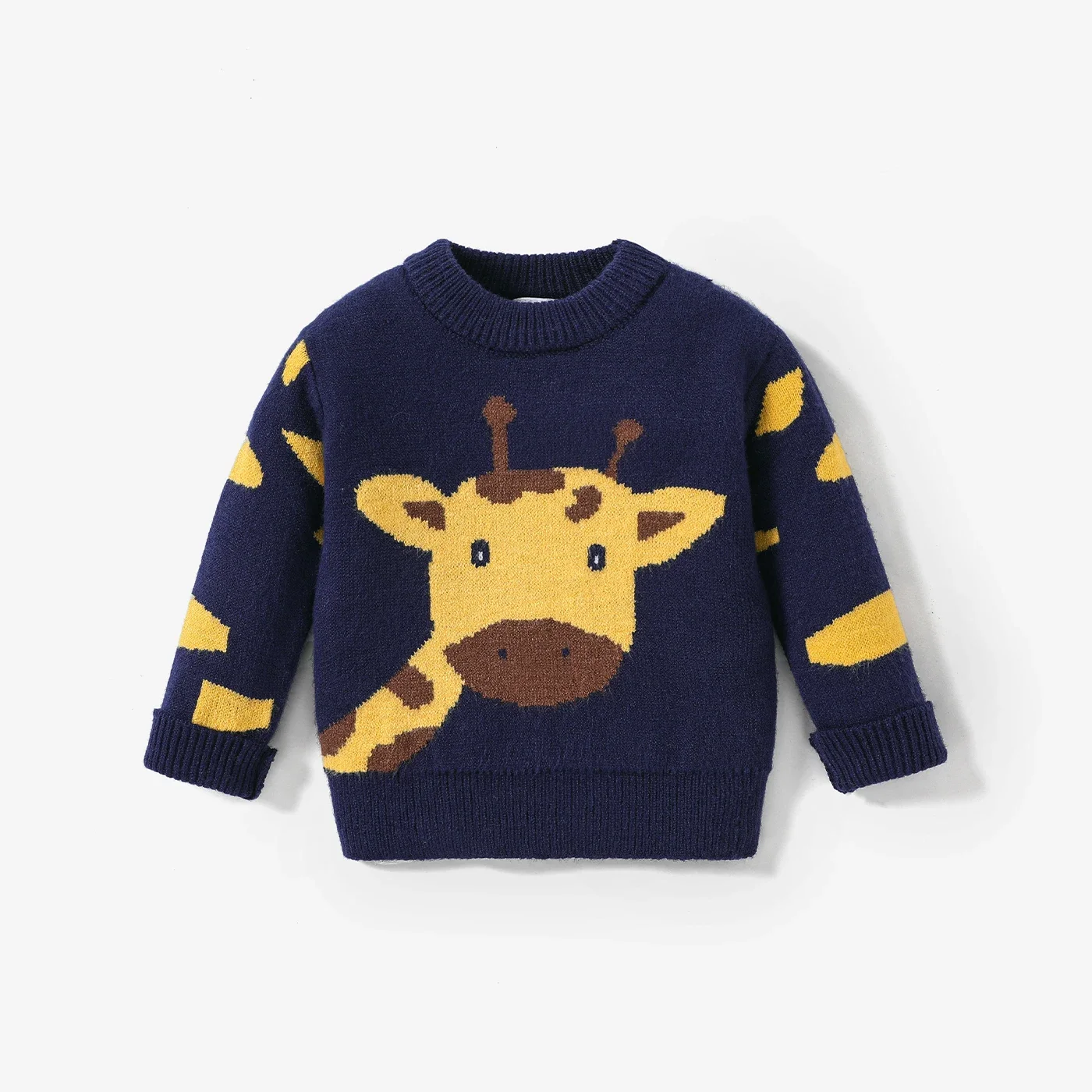 PatPat Baby Boy Giraffe Embroidery Long-sleeve Sweater Soft and Comfortable  Perfect for Outings and Daily Wear Basic Style