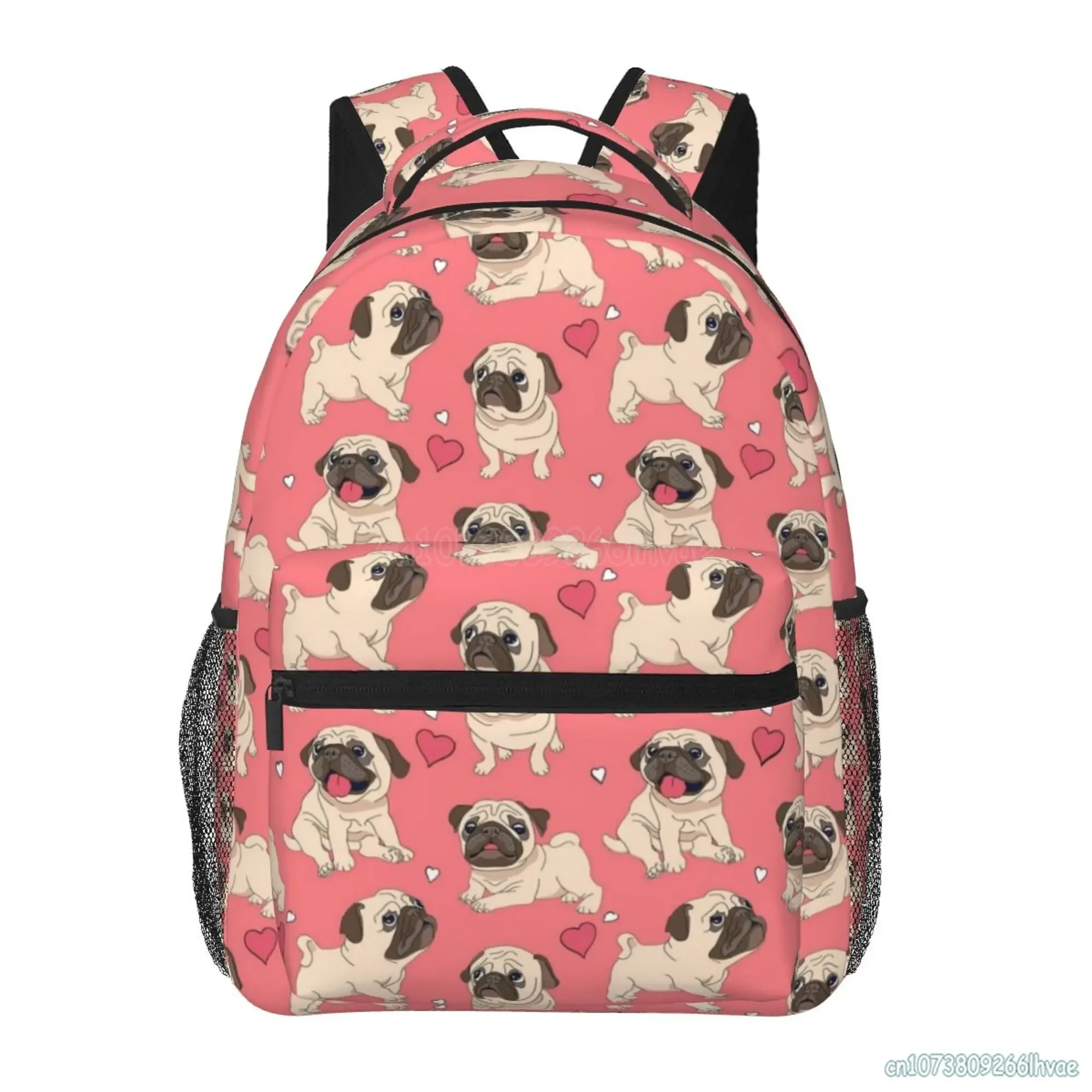 Puppy Dog Heart Love Pattern Schoolbag for Boys Girls Kids Cute Pug Travel Backpack Durable Lightweight School Laptop Backpacks