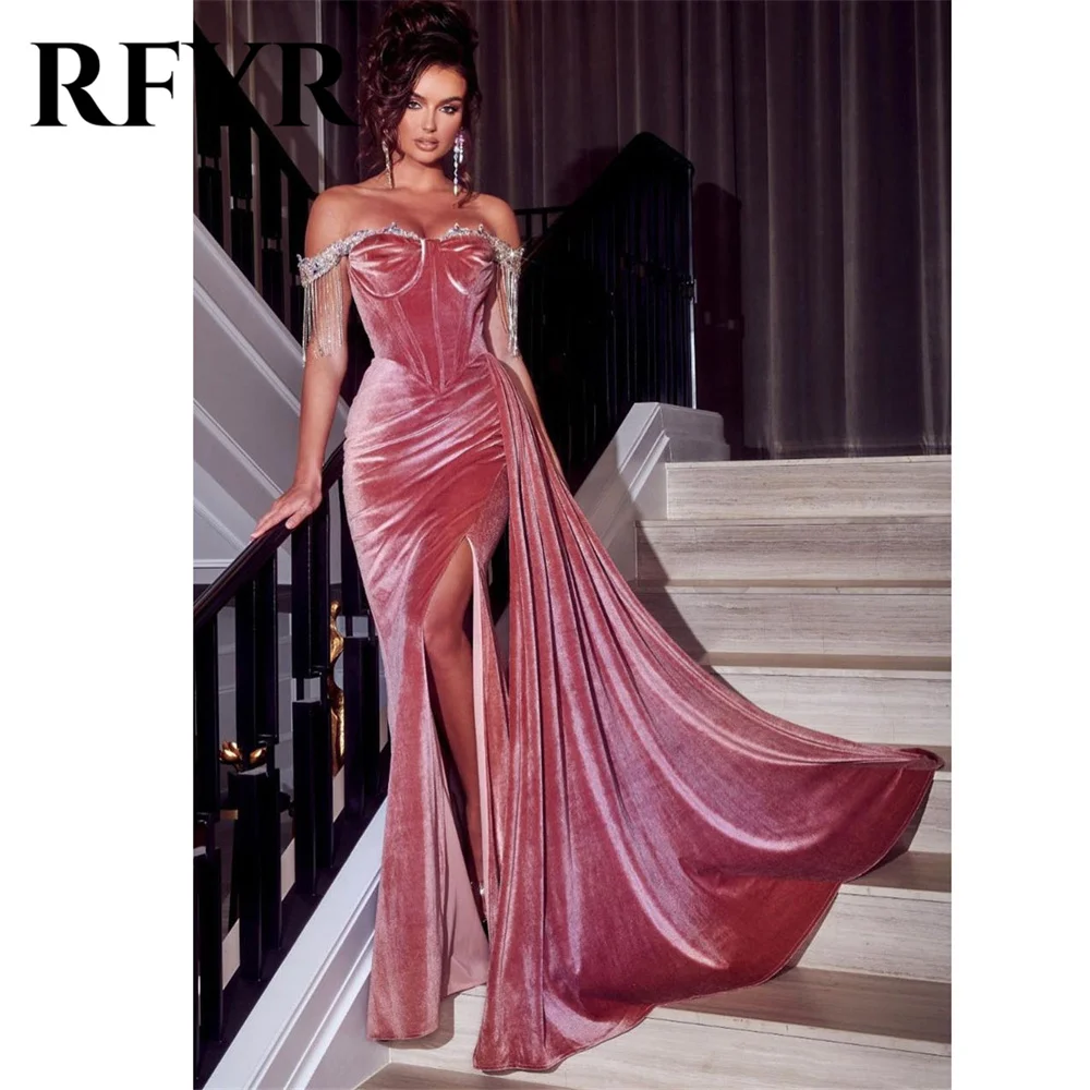 RFYR Elegant Pink Prom Dresses For Special Occasions 2024 Beading Crystal Tassel Mermaid Party Dress High Split Vestido De Novia