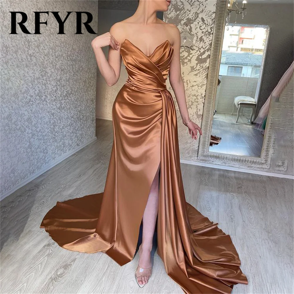 RFYR Mermaid Sexy Formal Dress Stain Pleat Party Dress For Wedding Side Split Special Occasion Dresses Court Train robe soirée