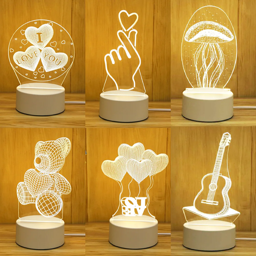 Romantic Love 3D Acrylic Led Lights for Home Children’s Night Light Table Lamp Birthday Party Decor Valentine’s Day Bedside Lamp