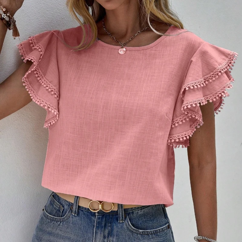 Solid Color Casual Slim Blouses For Women Fashion 2024 Summer Vintage Women’s Shirts And Blouses Elegant Youth Female Tops