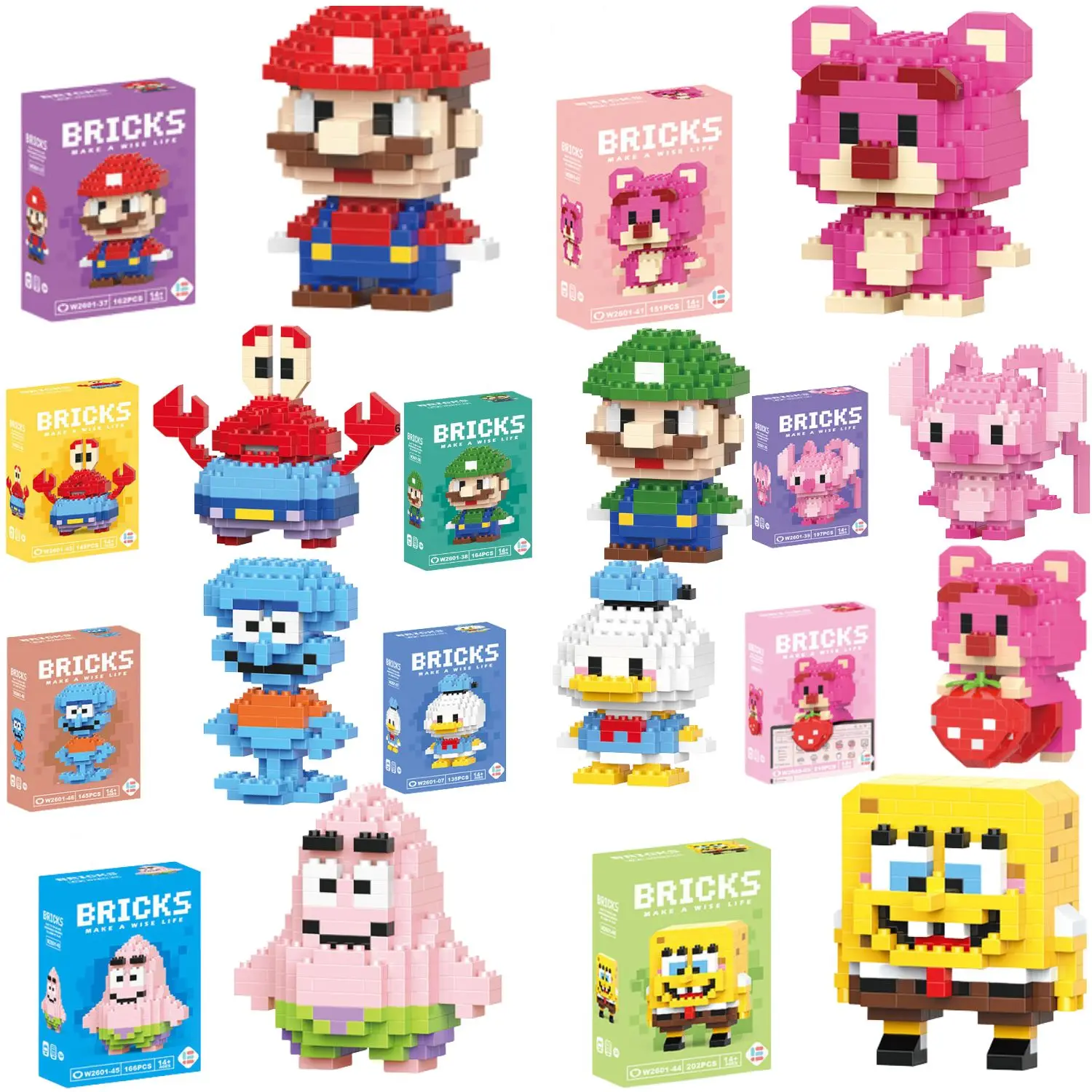 Spongebob Patrick Star Building Blocks Squidward Tentacles Mini Action Toy Figures Blocks Assemble Toys Kids Birthday Gifts