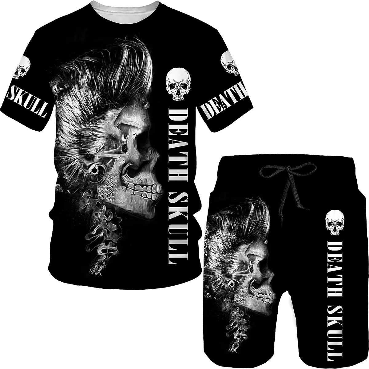 Summer New Skull 3D Print Men’s T-Shirt/Suit Cool Streetwear Short Sleeve Tracksuit Personality Tops+Shorts Two Piece Set