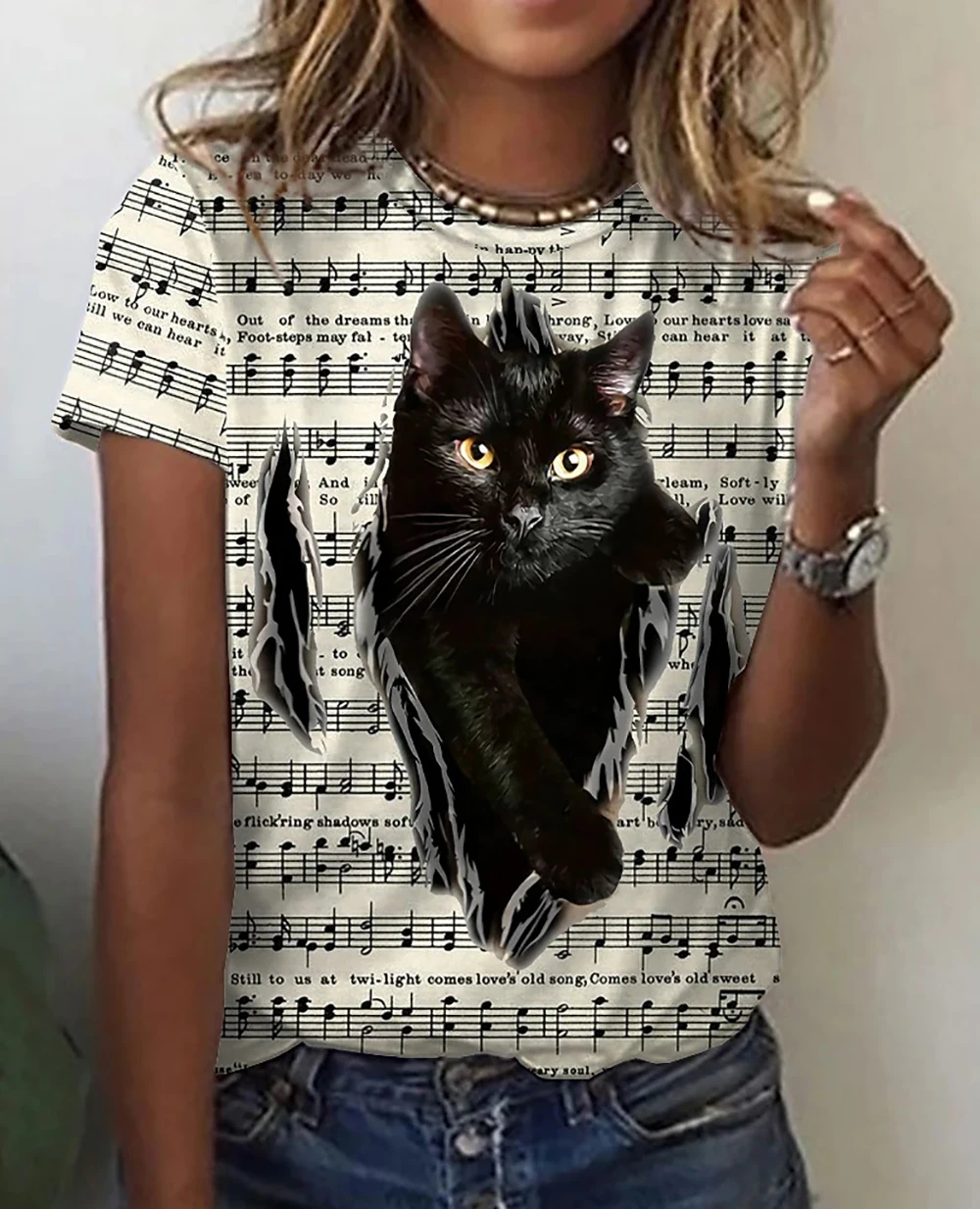 Summer Women Cartoon Black Cat T-Shirt Fashion Trend Tops Tees Ladies Casual Short Sleeve 3D Printed Clothing Female Streetwear