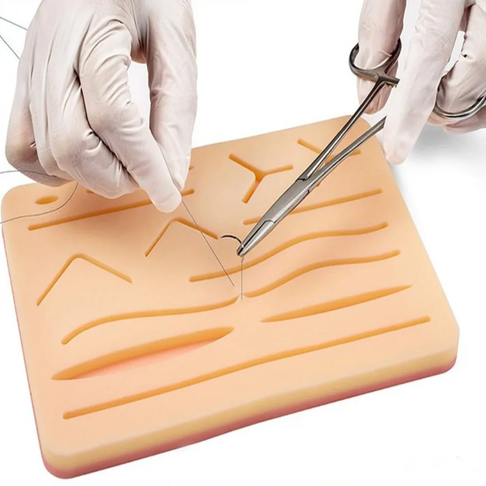 Suture Practice Medical Suturing Pad with 14 Wouds Silicone Surgical Skin Suture Pad 3 Layer 3D Human Skin Model