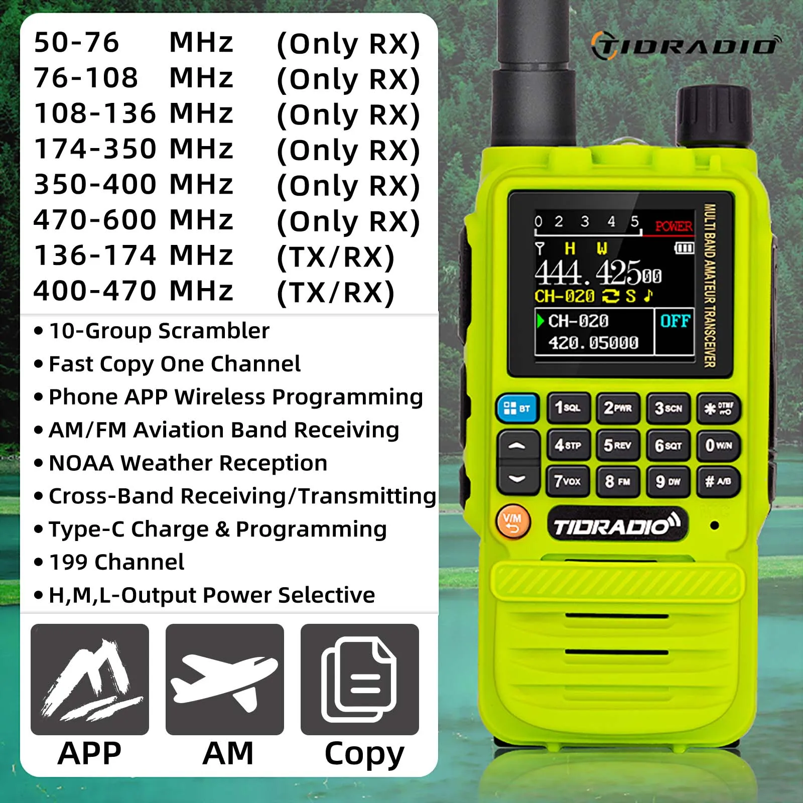 TIDRADIO H3 Multifunctional Walkie Talkie Phone Phone  App Wireless Programming  Dual Air Band Long Wireless Range Radio Station