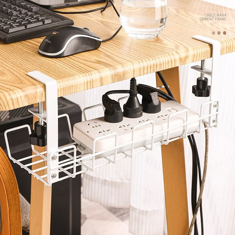 Under Table Storage Rack Cable Holder Storage Tray Wire Cord Power Strip Adapter Organizer Shelf Home Office Storage Basket