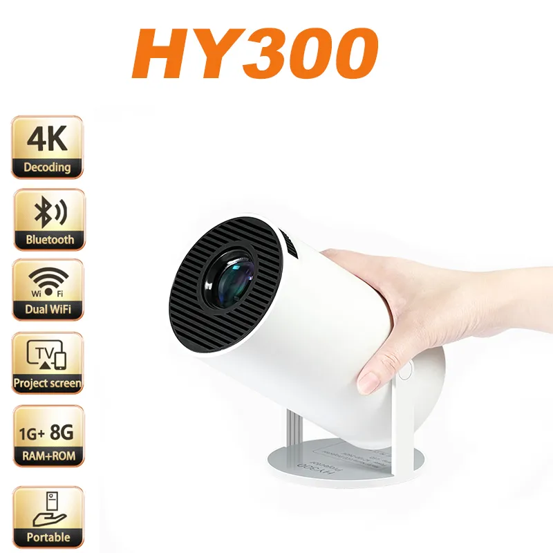 WEMI HY300 Mini Projector 4K Android 11.01080P 720 P 200ANSI Portable BT5.0 Home Outdoor Cinema  Projection Angle Adjustable