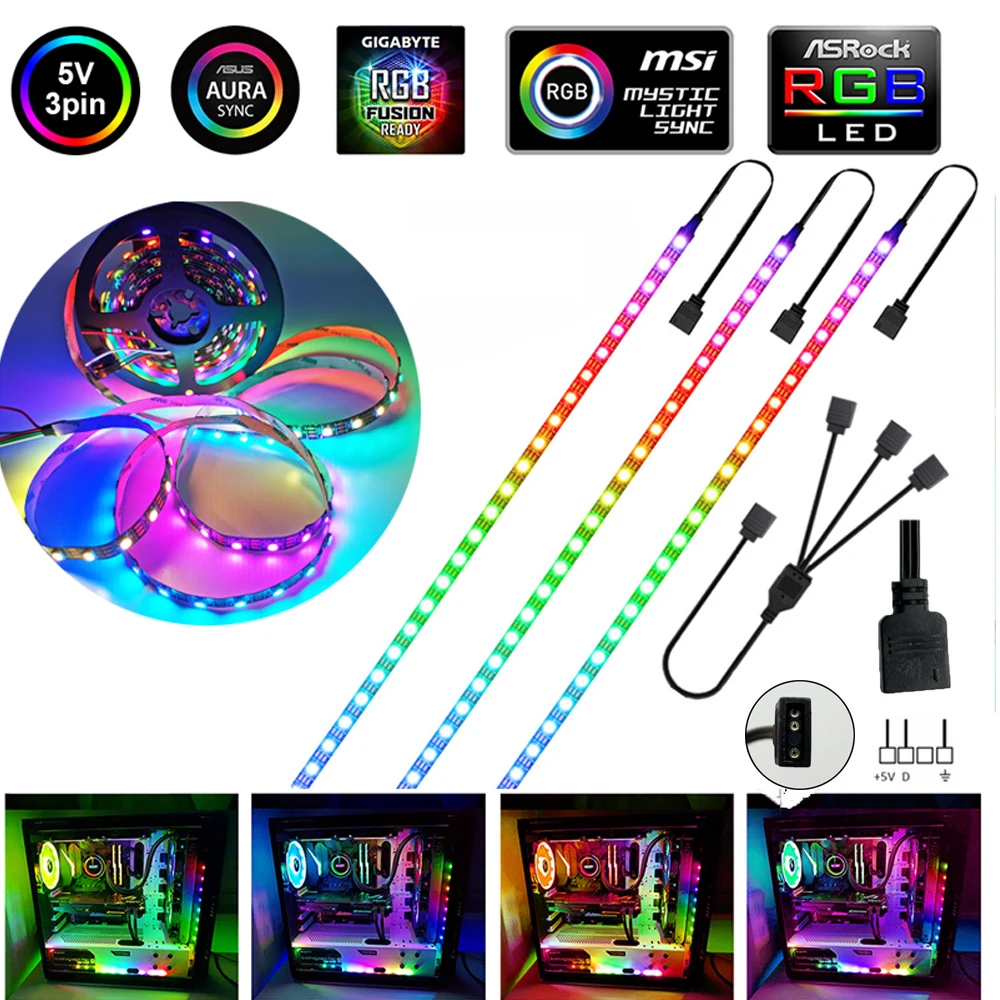 WS2812B RGB LED Strip 5V 3 Pin Addressable LED Headers PC for ASUS AURA SYNC , MSI Mystic Light Sync , GIGABYTE RGB Fusion 2.0