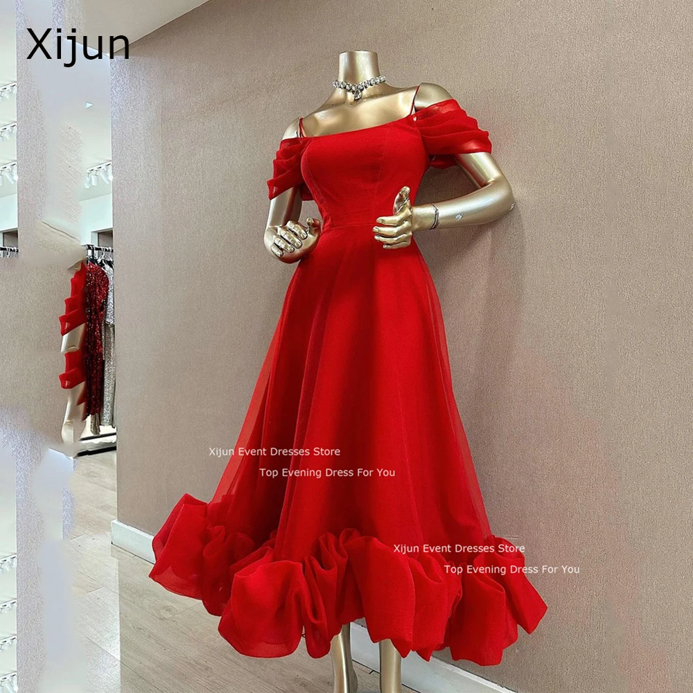 Xijun Red Short Evening Dresses A-Line Ruffles Formal Prom Dresses Special Occasion Women Elegant Prom Gowns vestidos de fiesta